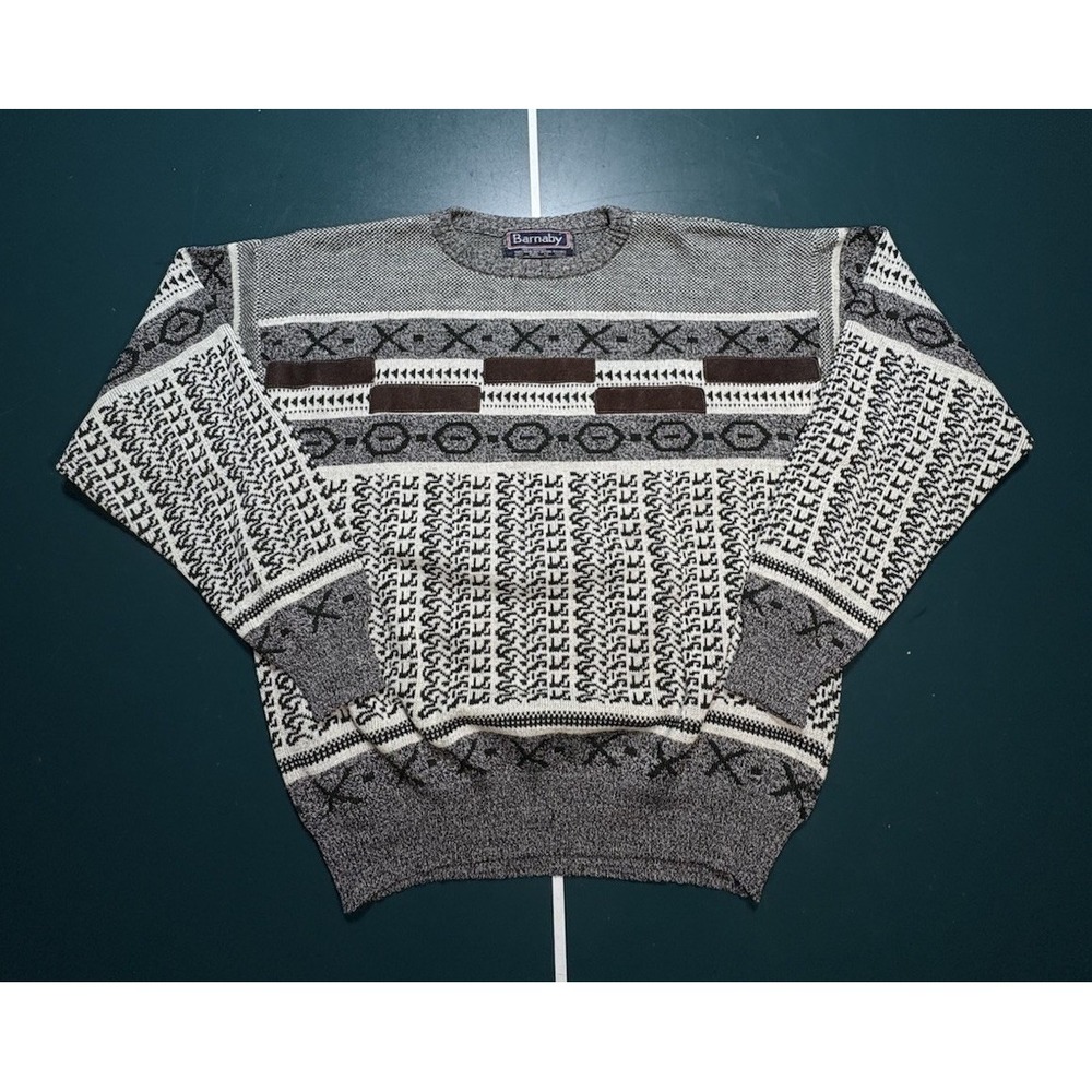 Vintage Sweater Mens Large Multicolor 3D 90s Textured Knit Abstract Geometric‎